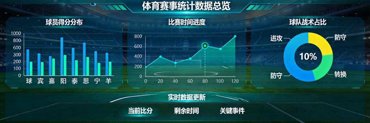 数据可视化仪表盘展示复杂的体育赛事统计数据图表